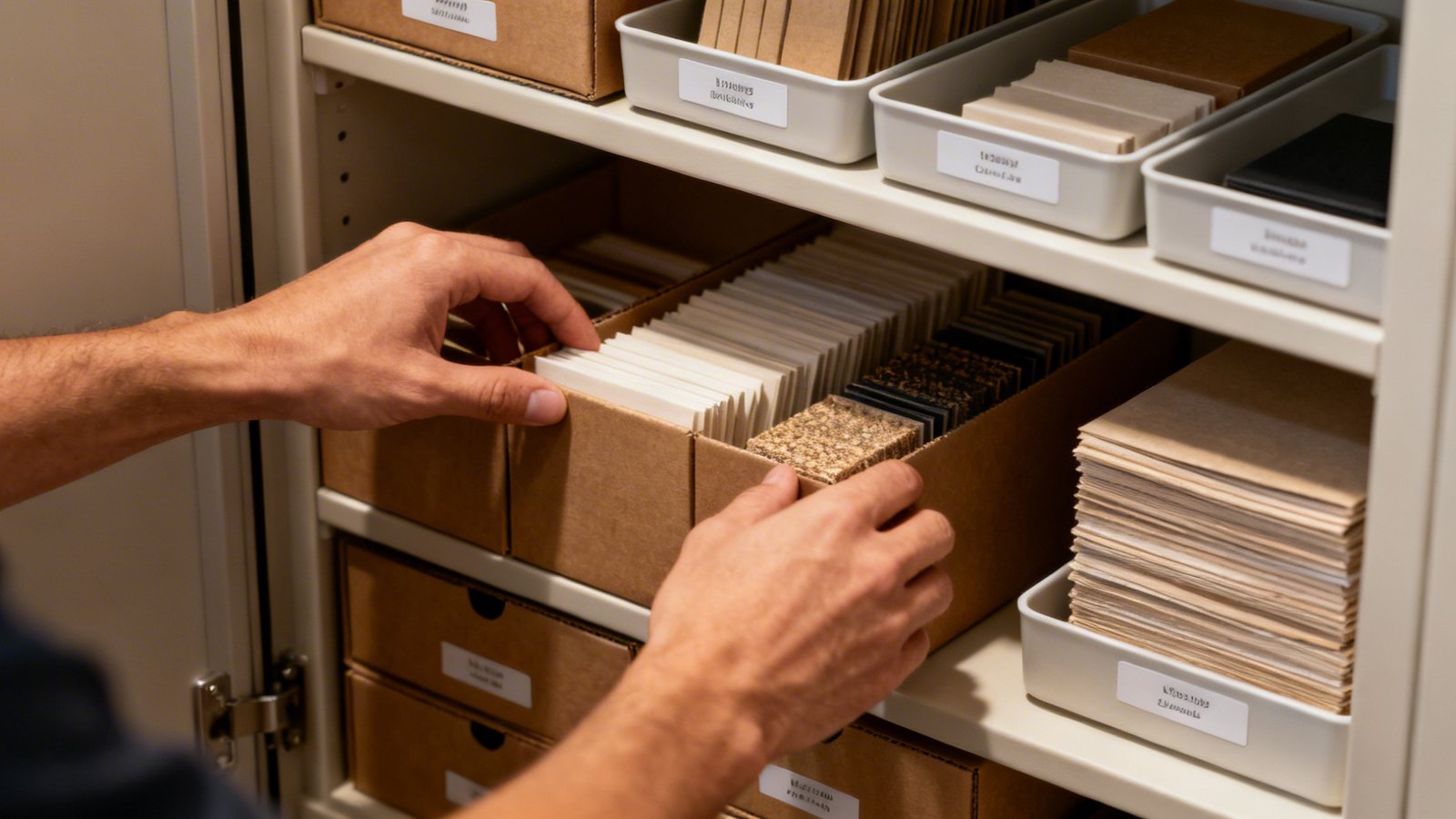 Detalle estantería cerrada con organización interior