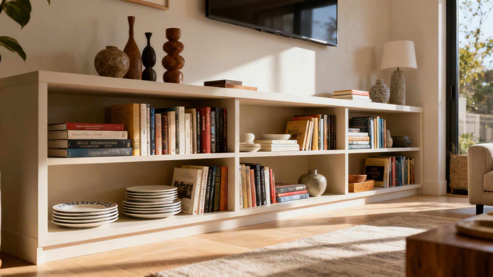 balda a medida en módulo del salón organizada balda a medida en módulo del salón organizada