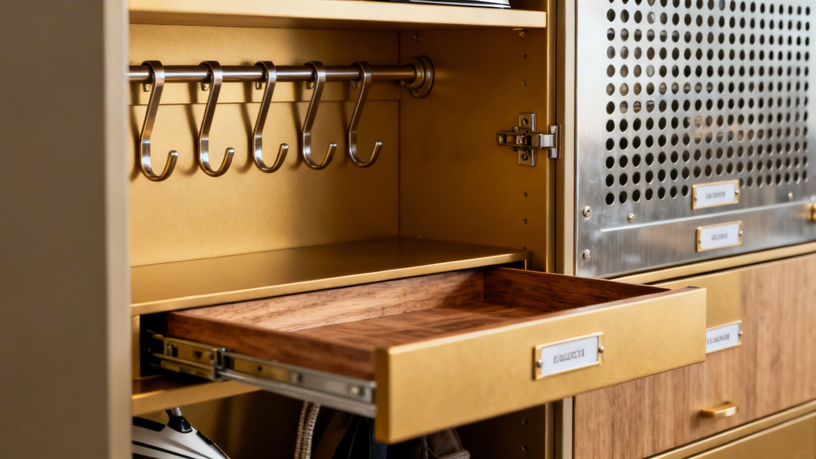 Detalle modular interior para guardar plancha y accesorios