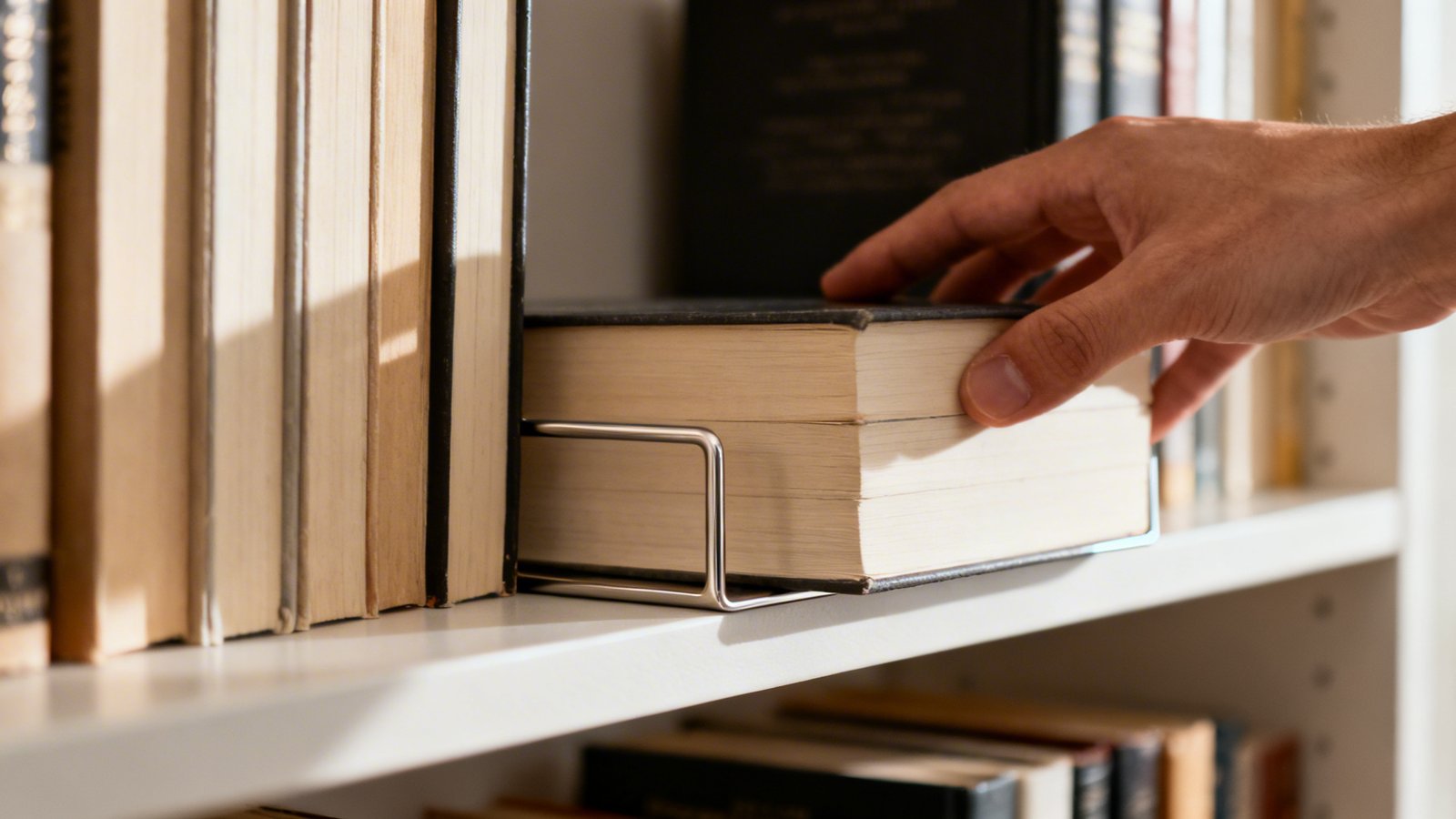 detalle apilados y filas verticales de libros en estantería