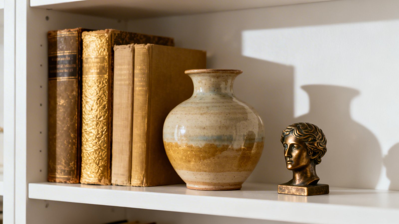 Detalle de variación de alturas en estantería para composición