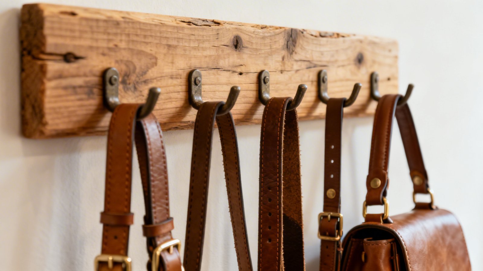 Detalle organizador percha reciclada para cinturones y bolsos Detalle organizador percha reciclada para cinturones y bolsos