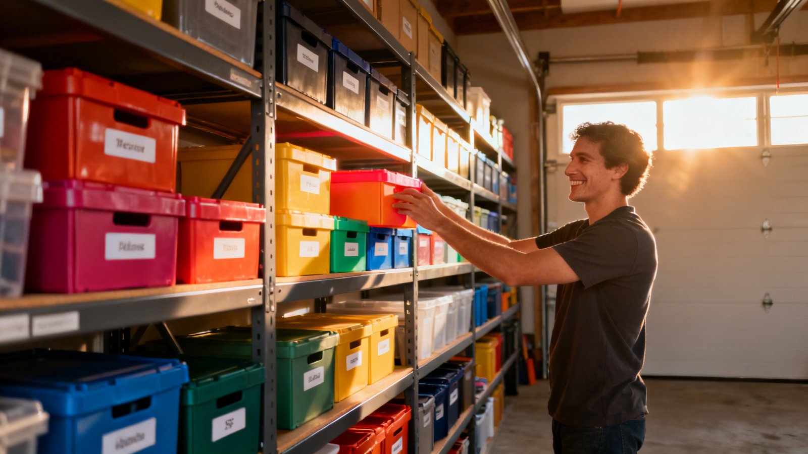 garaje organizado con código de colores cajas garaje organizado con código de colores cajas