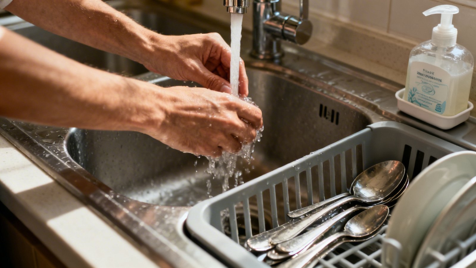 organización del fregadero y utensilios ordenados