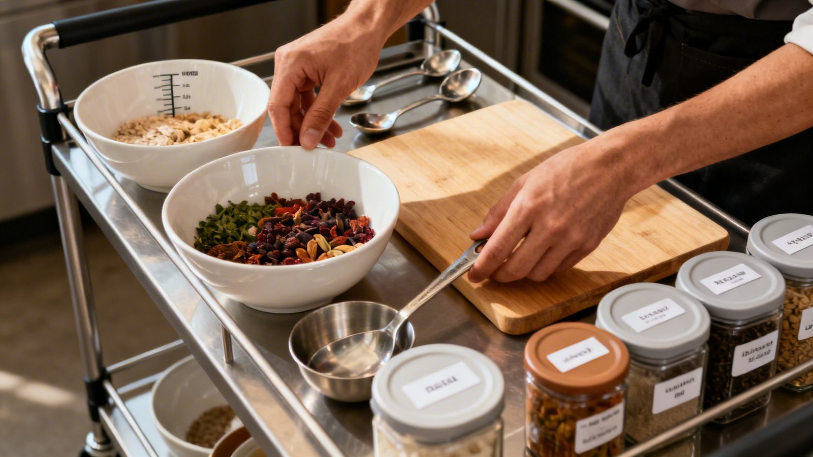 carrito de cocina móvil como estación de preparación