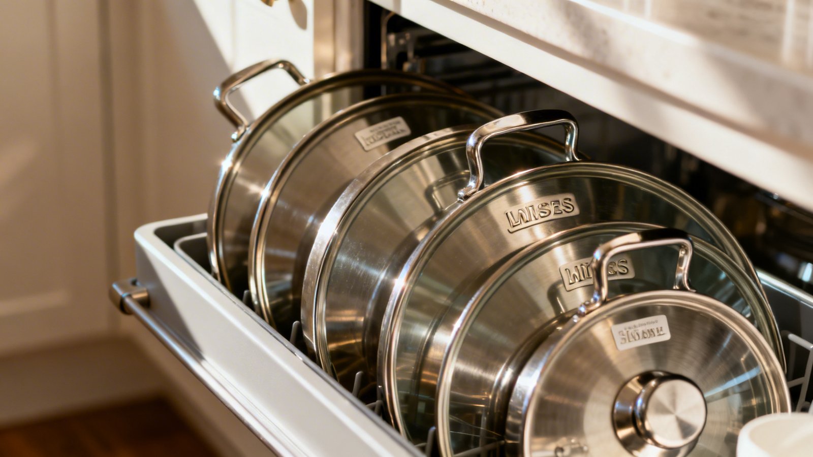 organización tapas de ollas en posición vertical