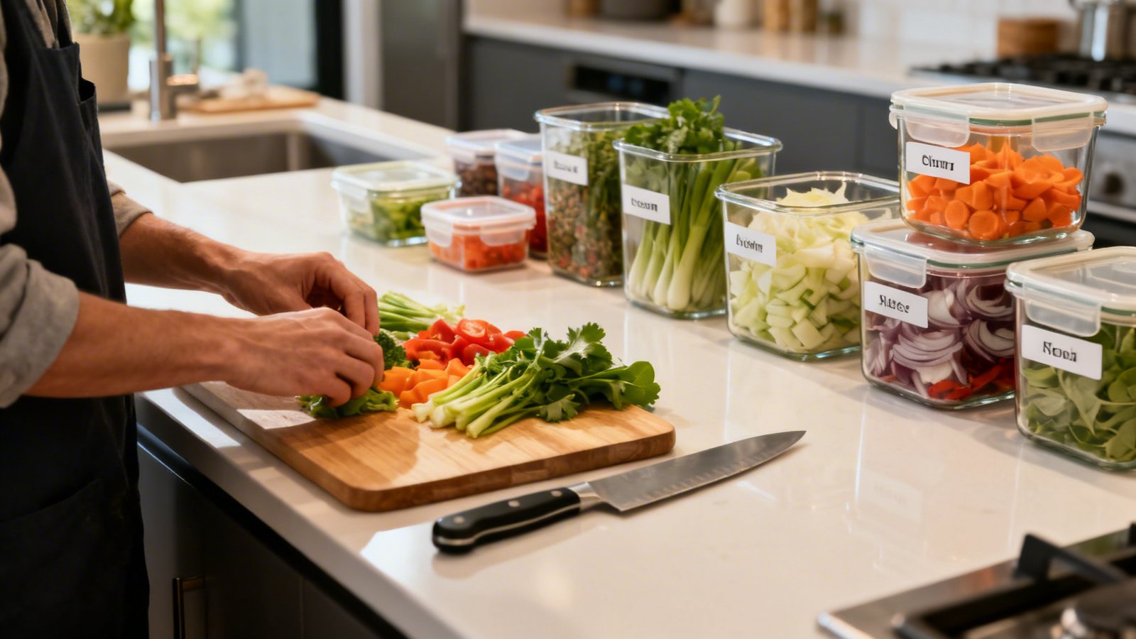 mise en place eficiente ingredientes preparados en encimera