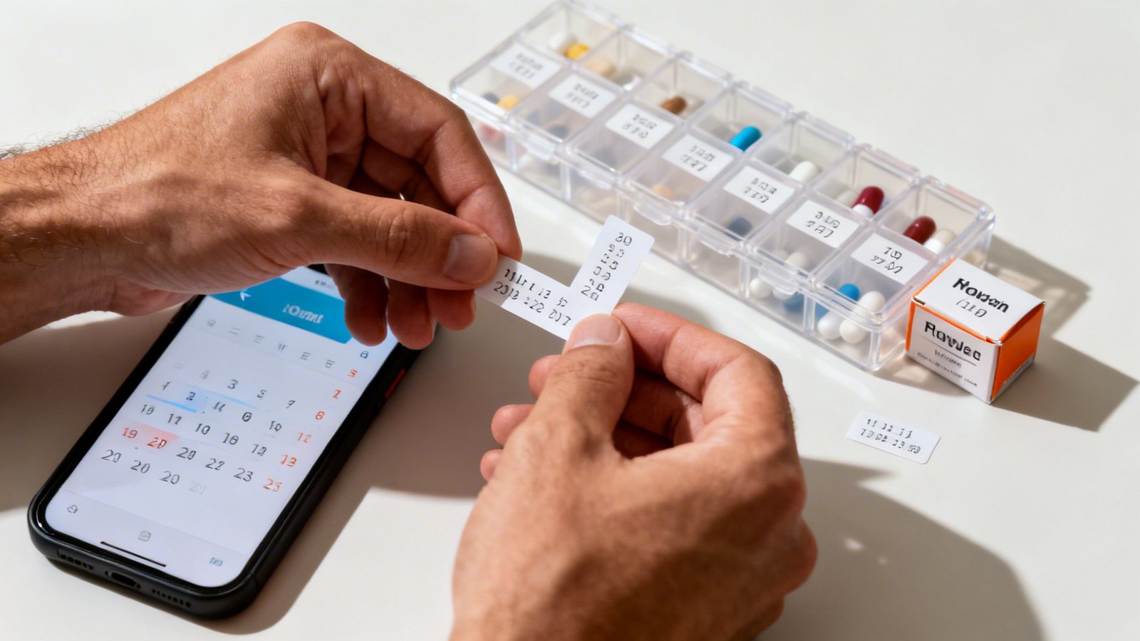 organización del botiquín con etiquetas y checklist visible