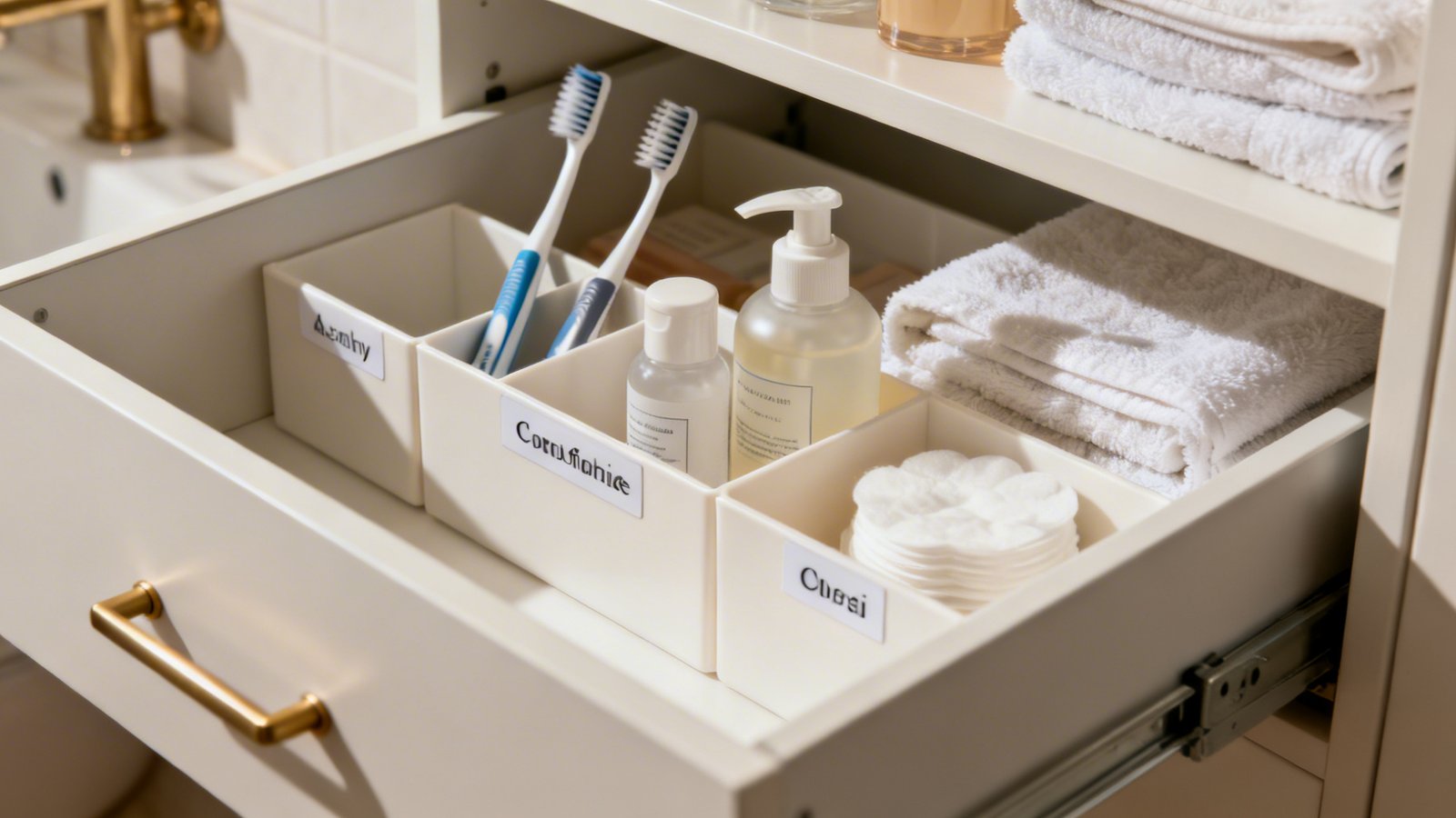 Organizador de cajón y estantes para almacenamiento baño