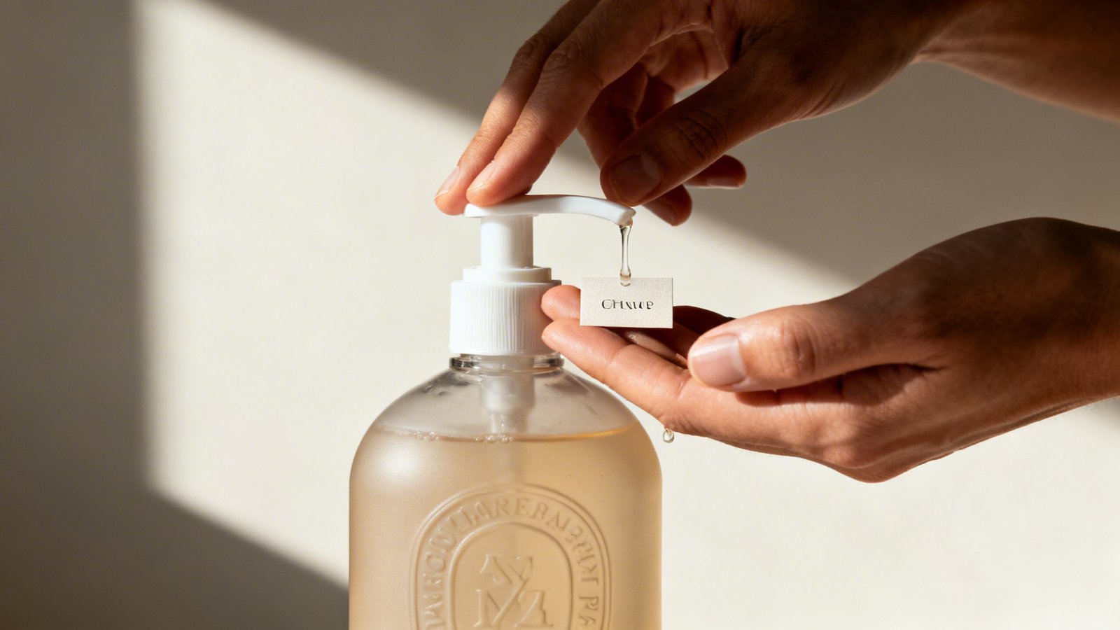 detalle de decantado y etiquetado de productos de higiene