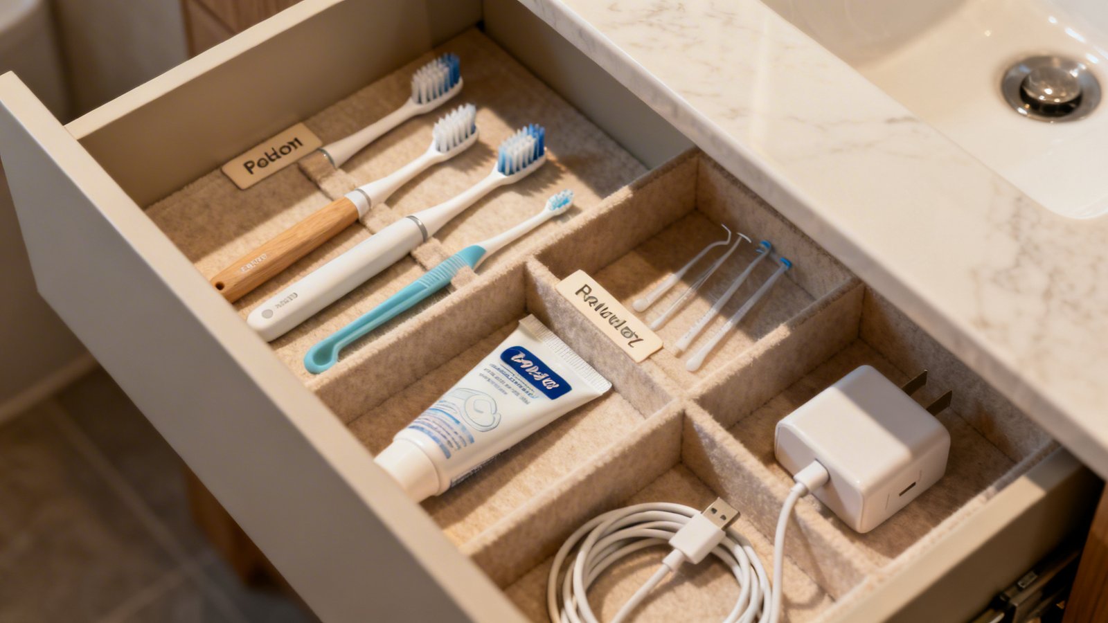 organizador de cajones para productos dentales y cepillos