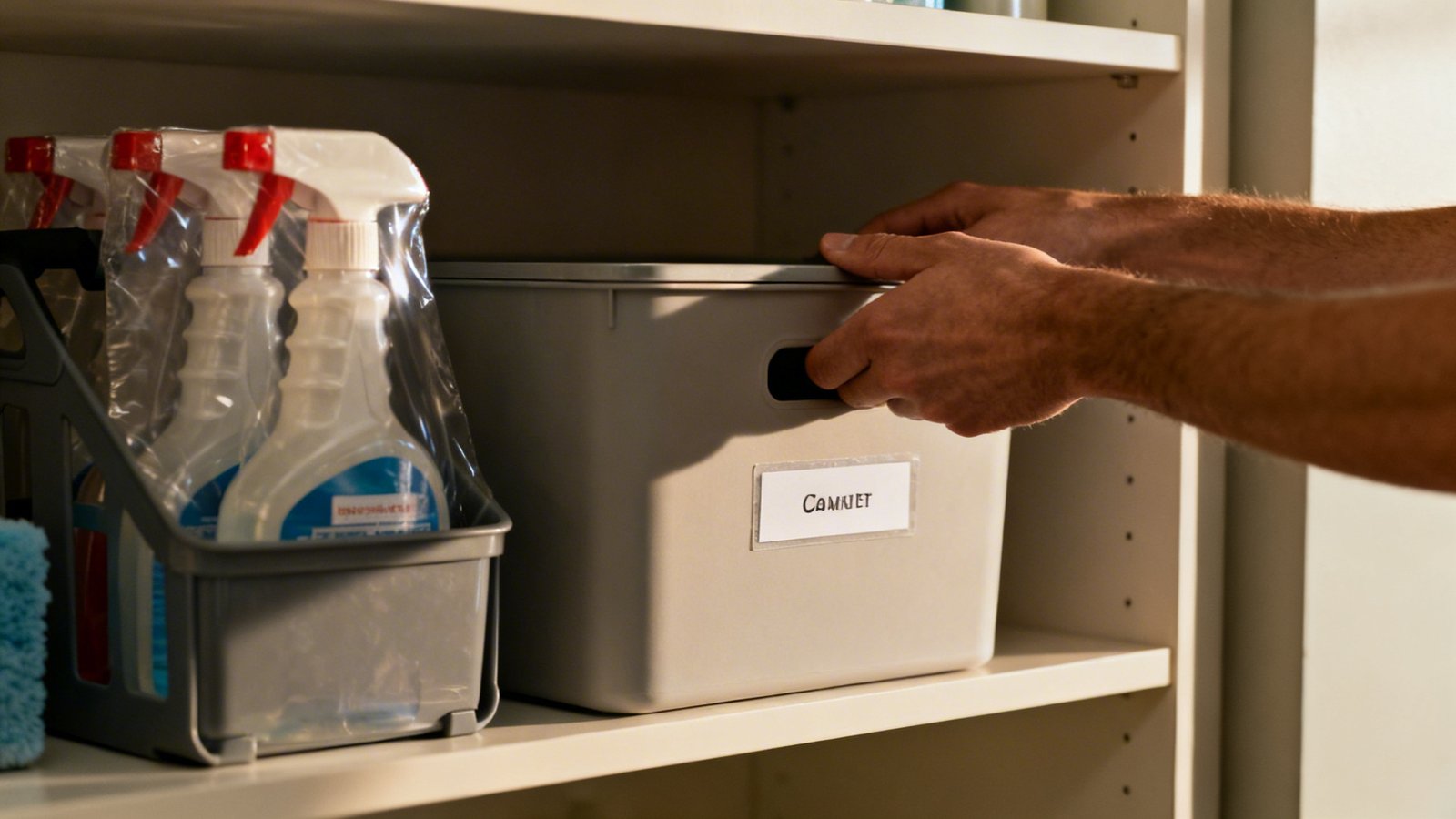 Cajas etiquetadas para almacenamiento seguro de limpieza